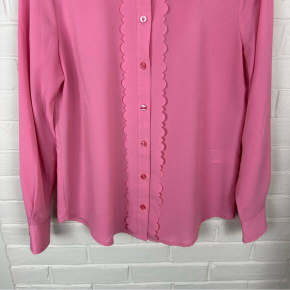 Banana Republic Pink Scallop Drapey Classic Button Down Blouse Shirt Size XSP - Picture 4 of 8